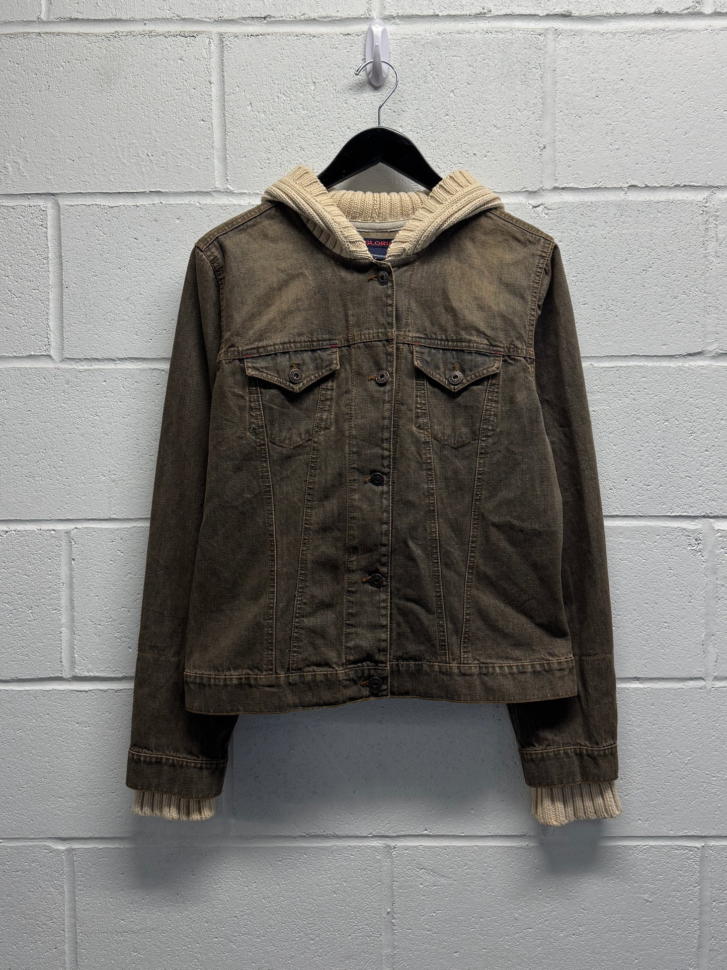 Y2K 2000s Denim Jacket w/ Knit Hood [L]