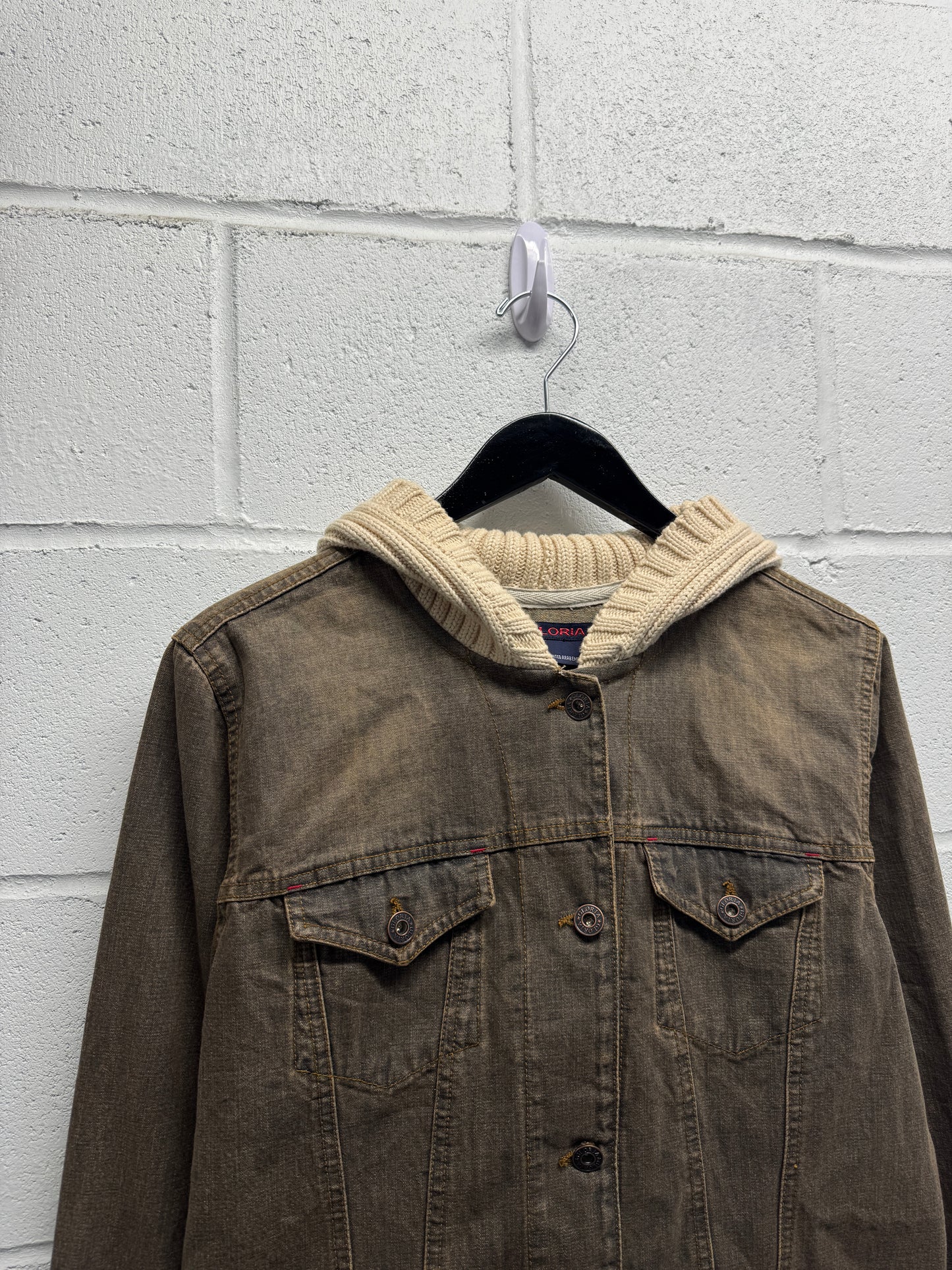 Y2K 2000s Denim Jacket w/ Knit Hood [L]