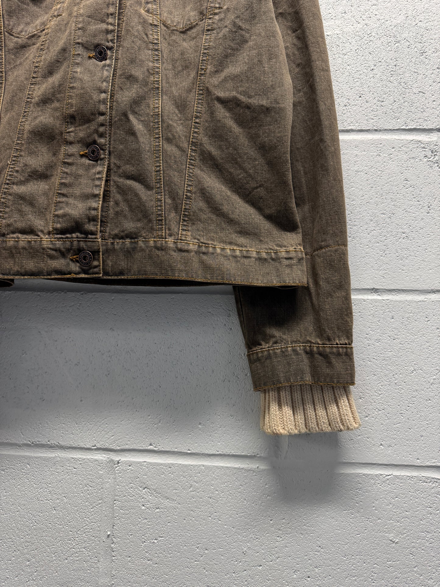 Y2K 2000s Denim Jacket w/ Knit Hood [L]