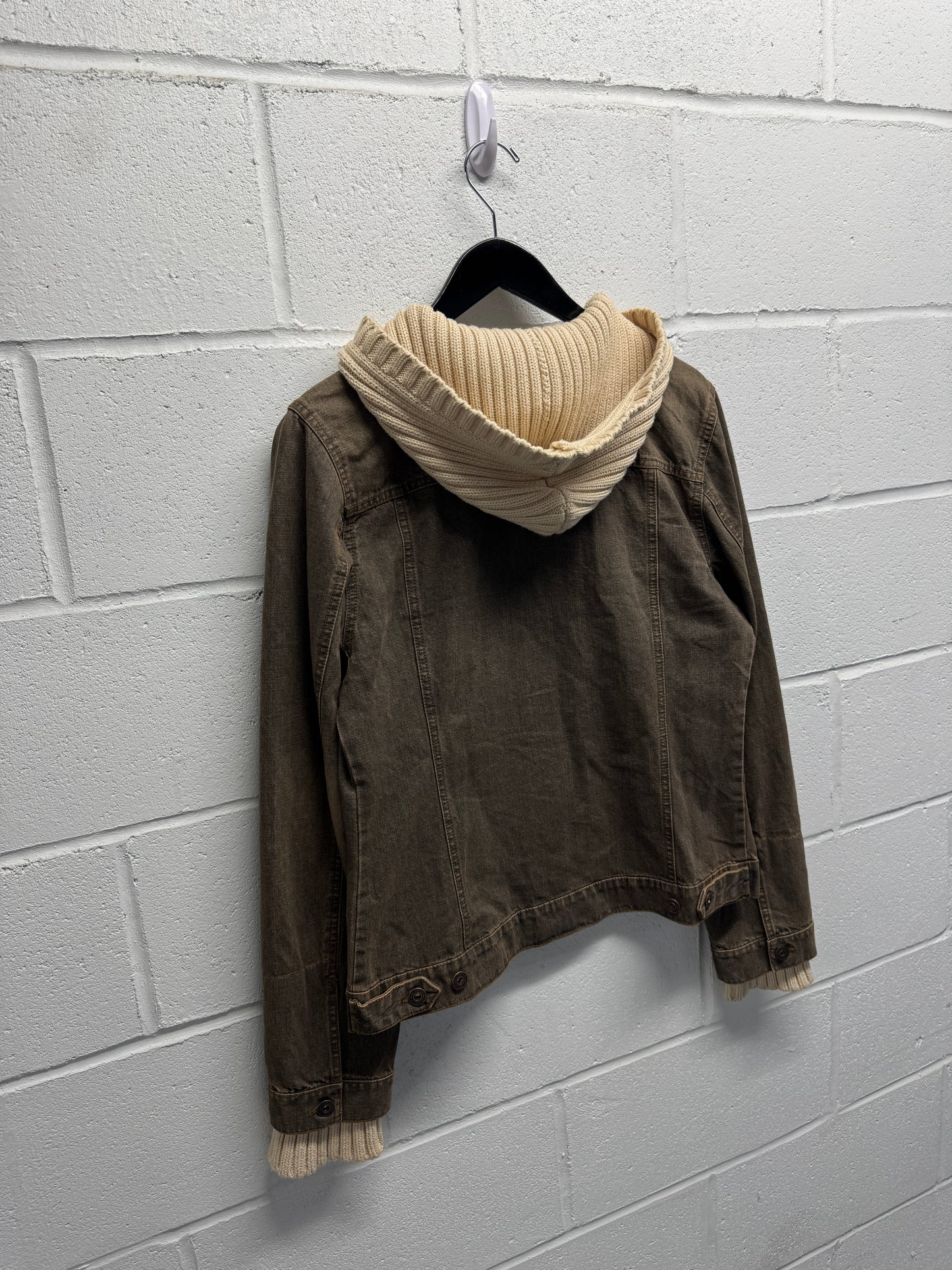 Y2K 2000s Denim Jacket w/ Knit Hood [L]