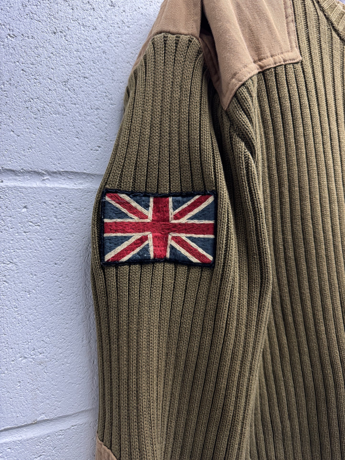 Y2K 2000s Distressed Polo Sweater w/ Union Jack Patch [XL]