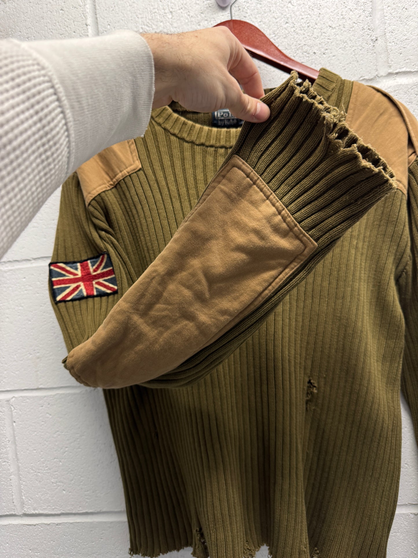 Y2K 2000s Distressed Polo Sweater w/ Union Jack Patch [XL]