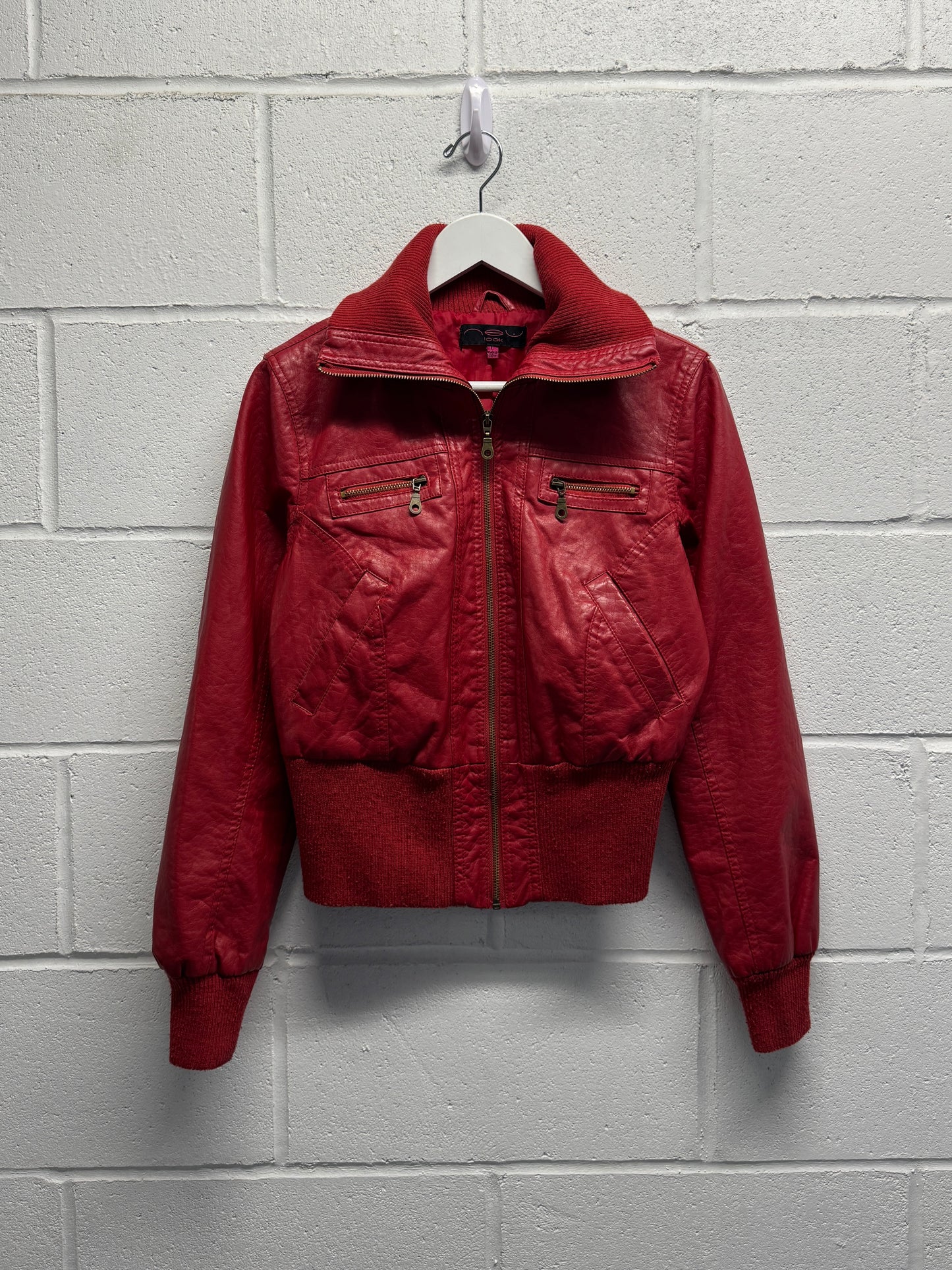 Y2K 2000s Cropped Red Leather Jacket [M]