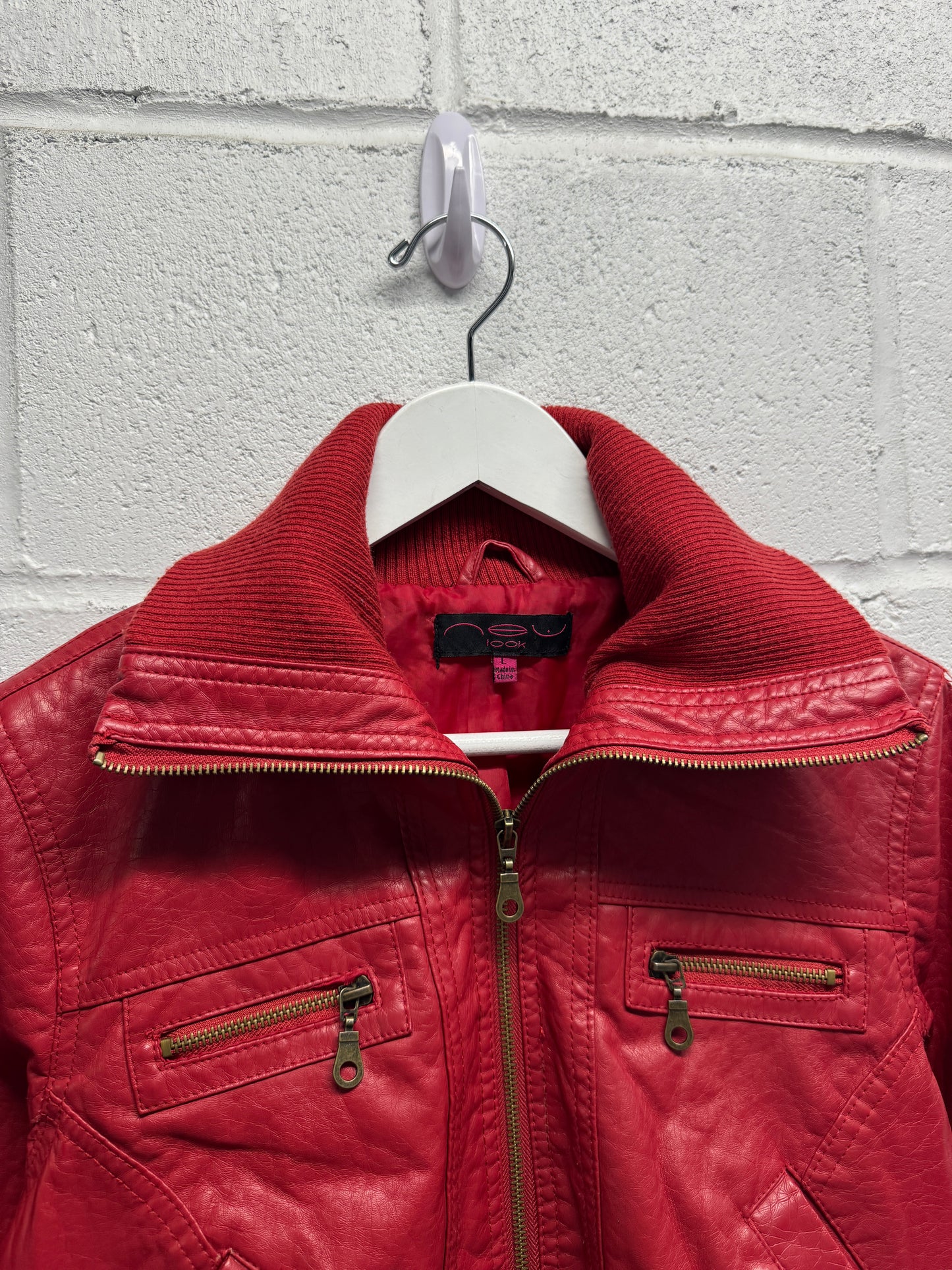 Y2K 2000s Cropped Red Leather Jacket [M]