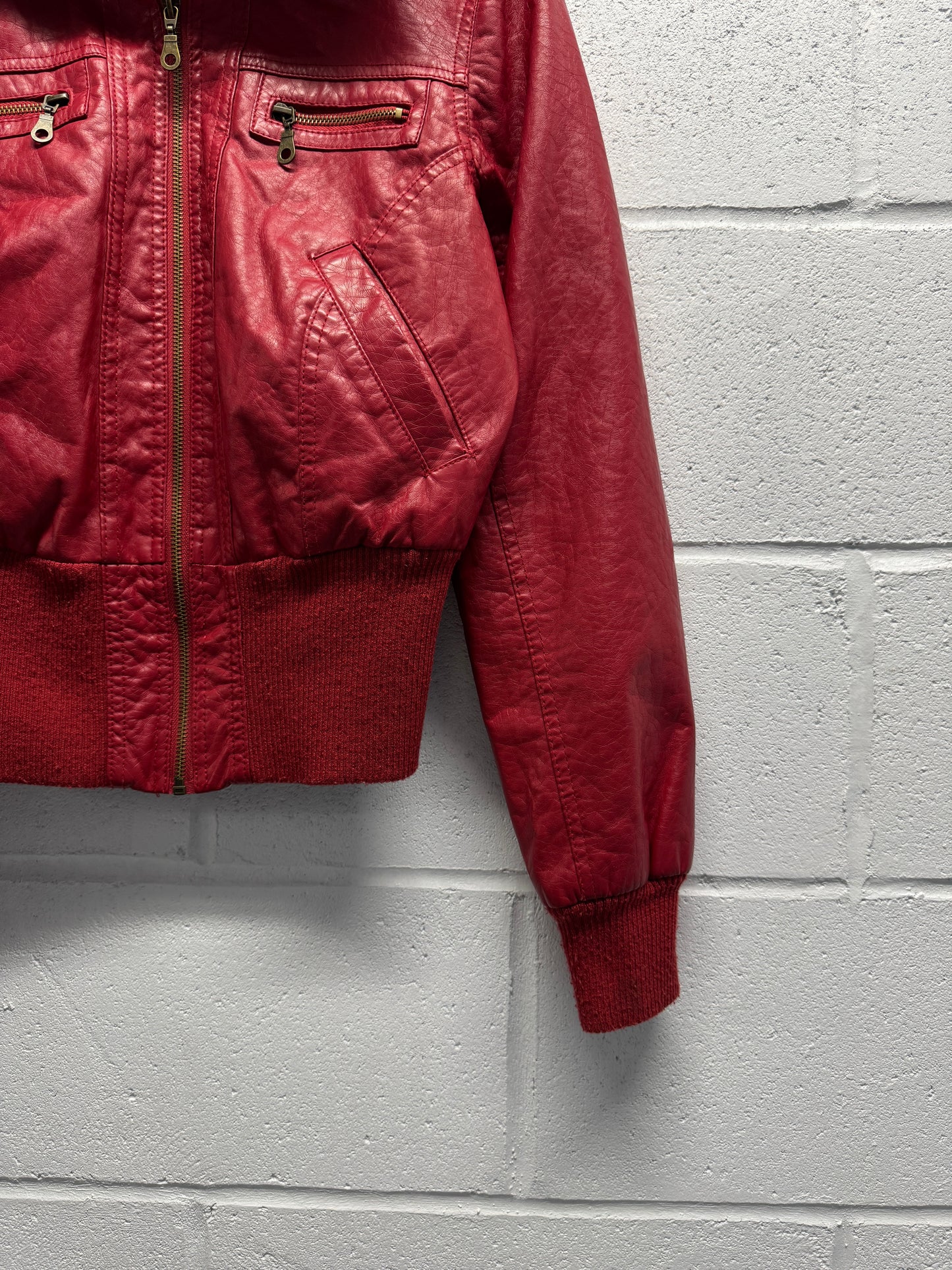 Y2K 2000s Cropped Red Leather Jacket [M]