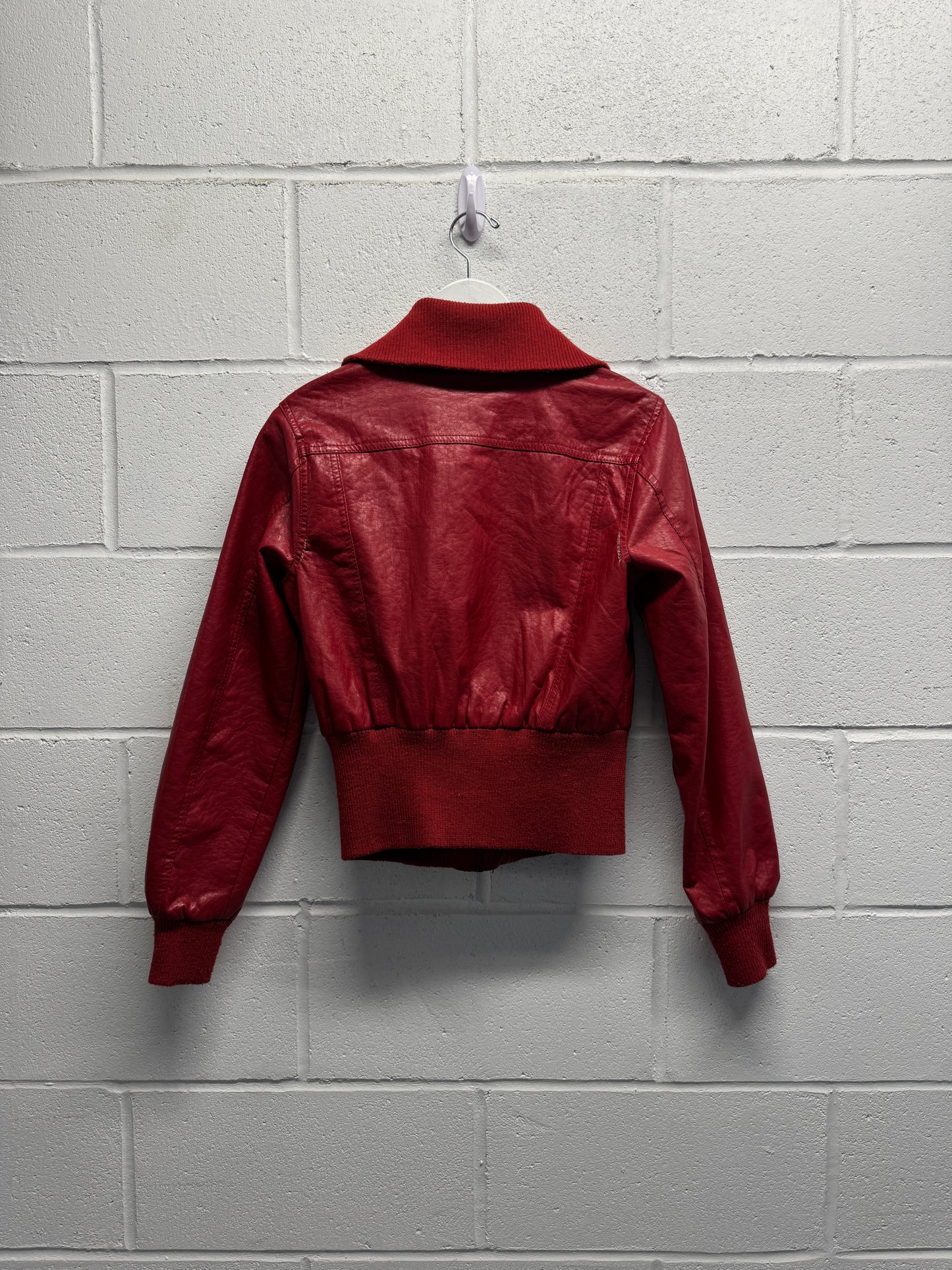Y2K 2000s Cropped Red Leather Jacket [M]