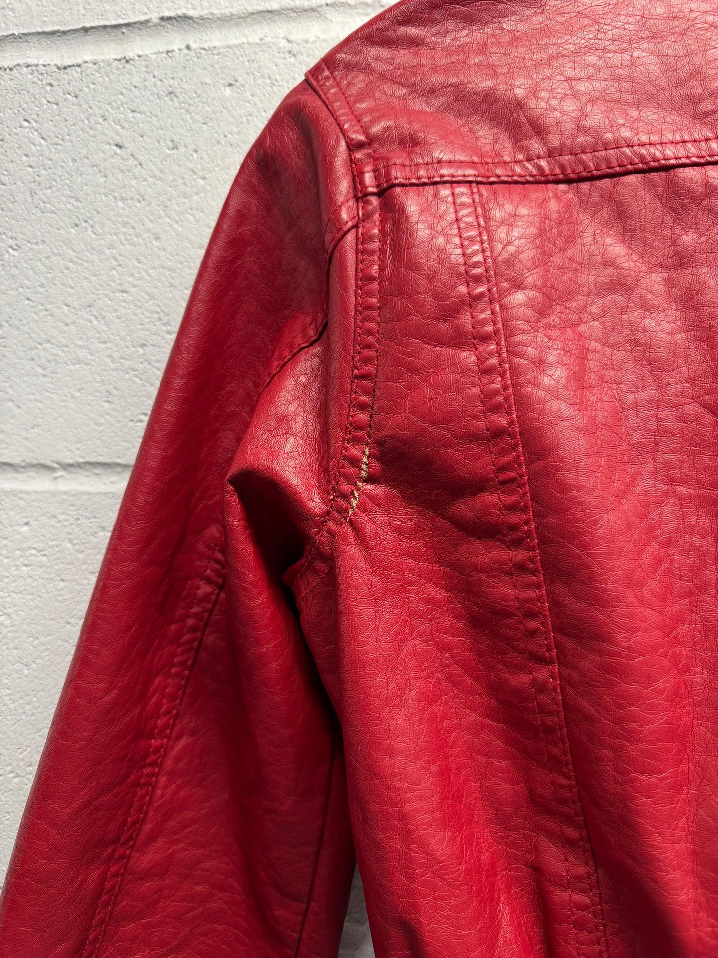 Y2K 2000s Cropped Red Leather Jacket [M]