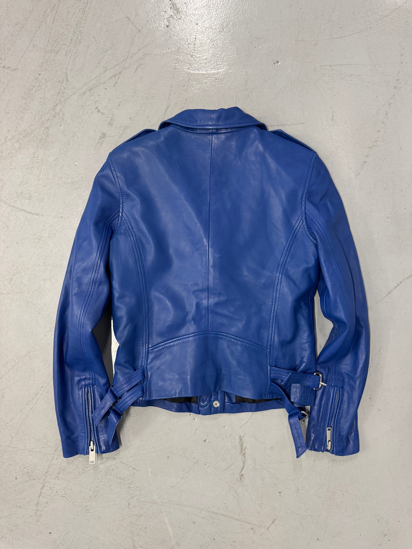 2000s Blue Leather Moto Jacket [M]