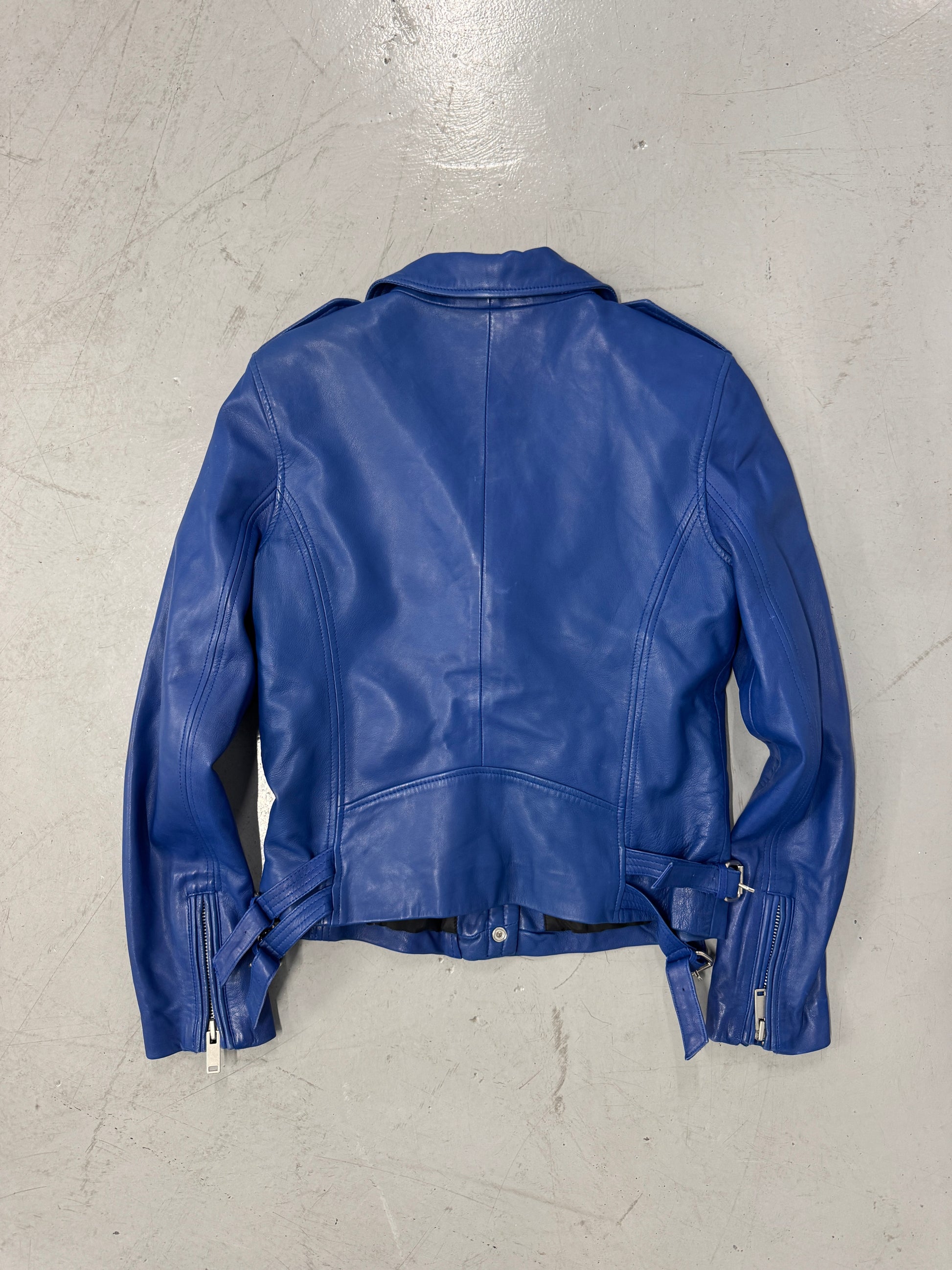 2000s Blue Leather Moto Jacket [M]
