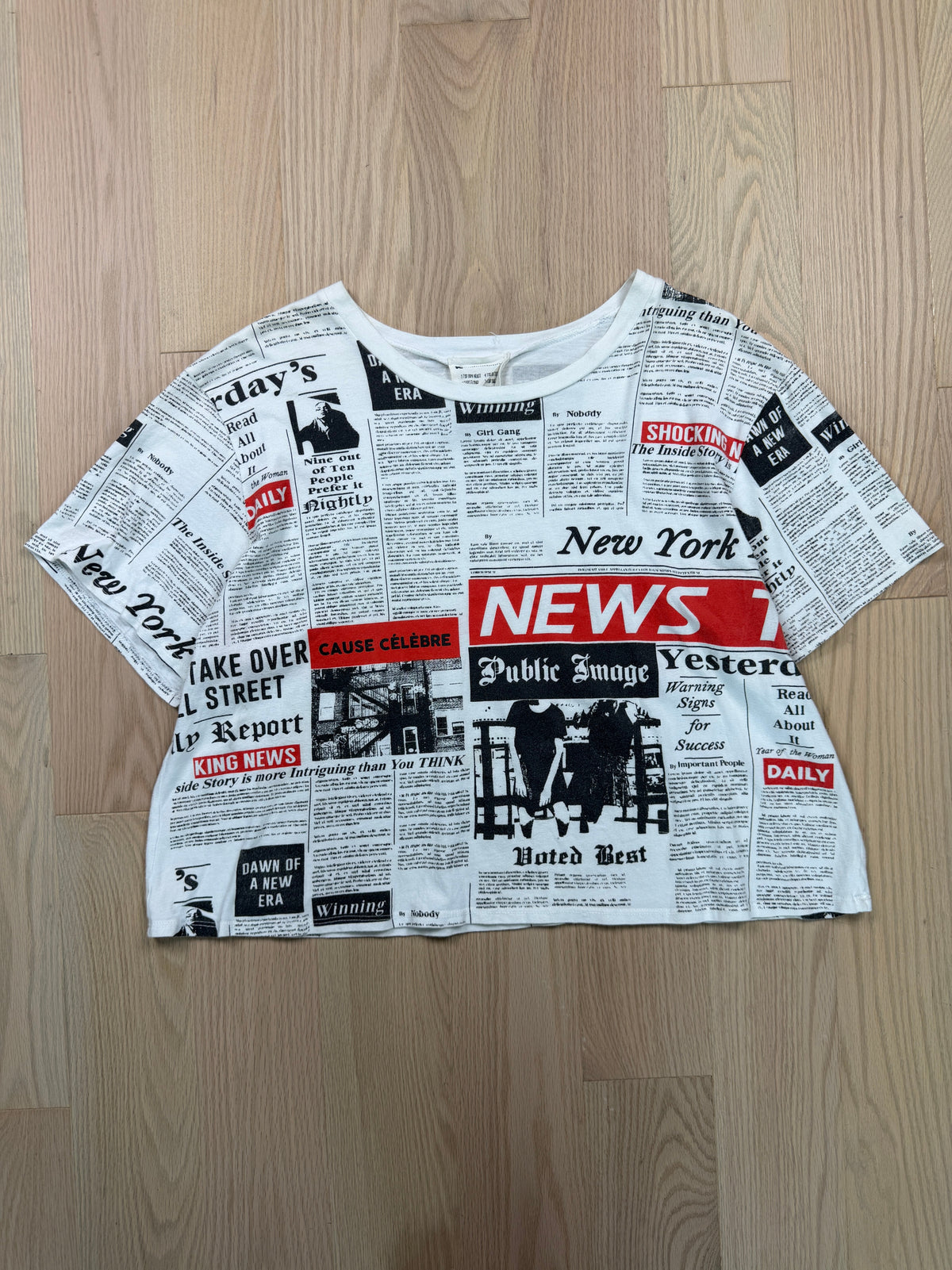 2000s Newspaper Print T-Shirt [S/M]