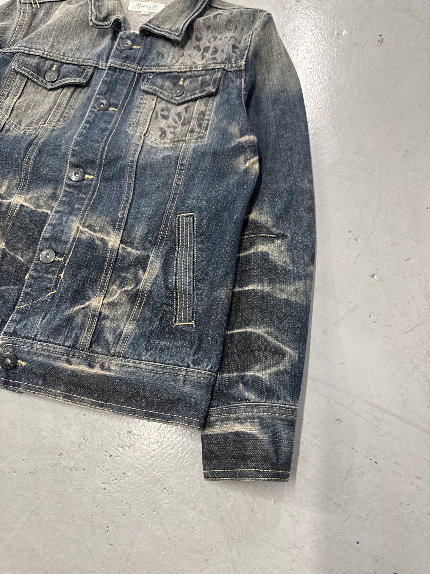 Growth by In The Attic Faded Cheetah Print Denim Jacket [L]