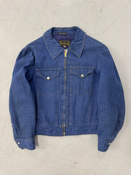 1970s Distressed Martine Bernard Denim Jacket Talon Zipper [S/M]