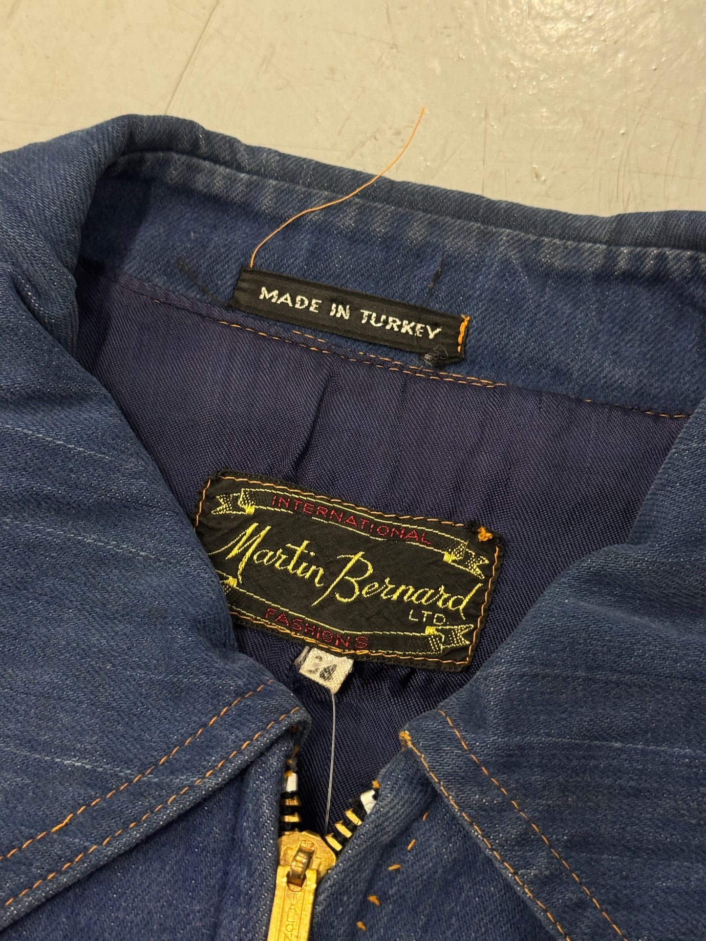 1970s Distressed Martine Bernard Denim Jacket Talon Zipper [S/M]