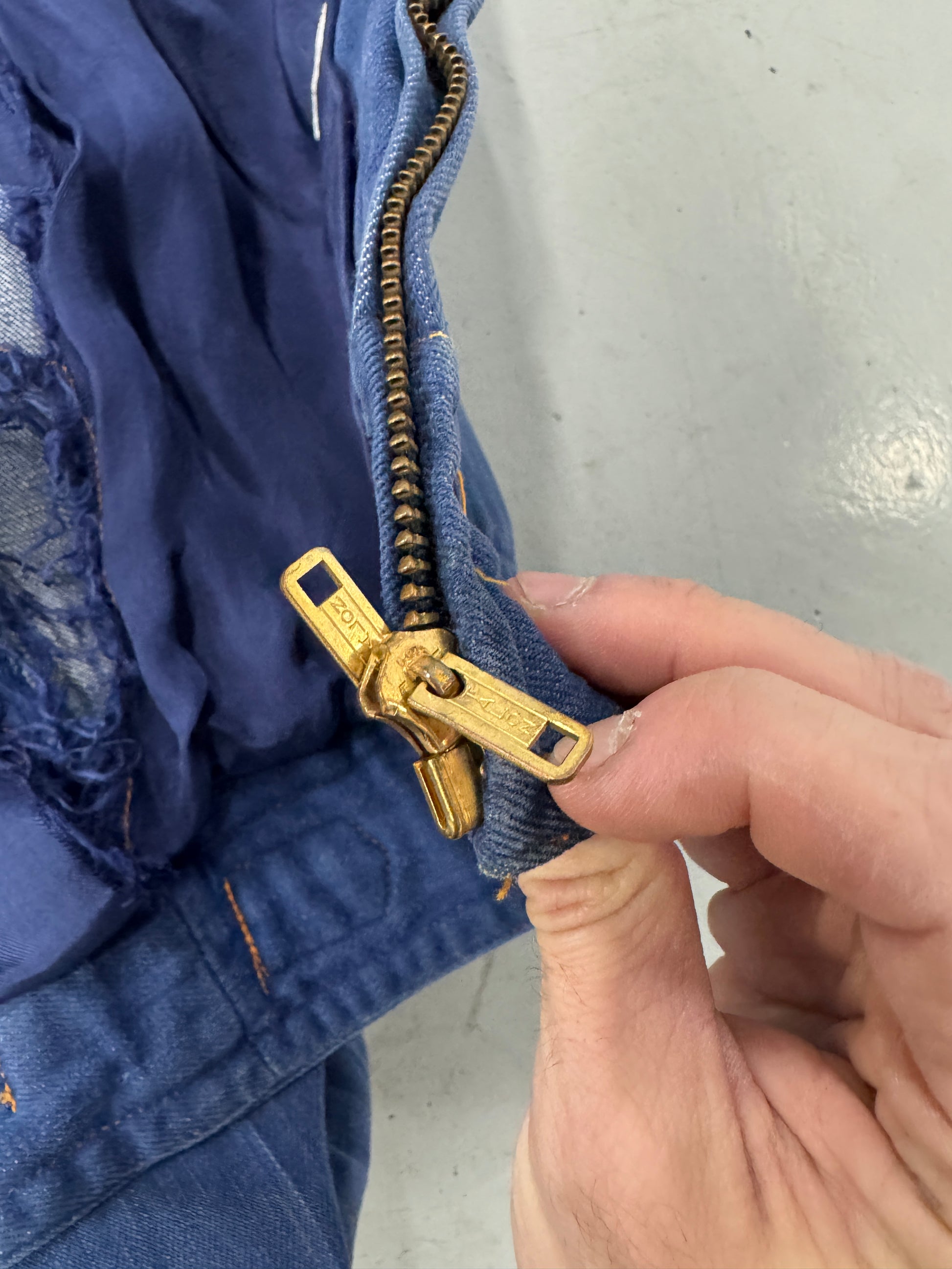 1970s Distressed Martine Bernard Denim Jacket Talon Zipper [S/M]