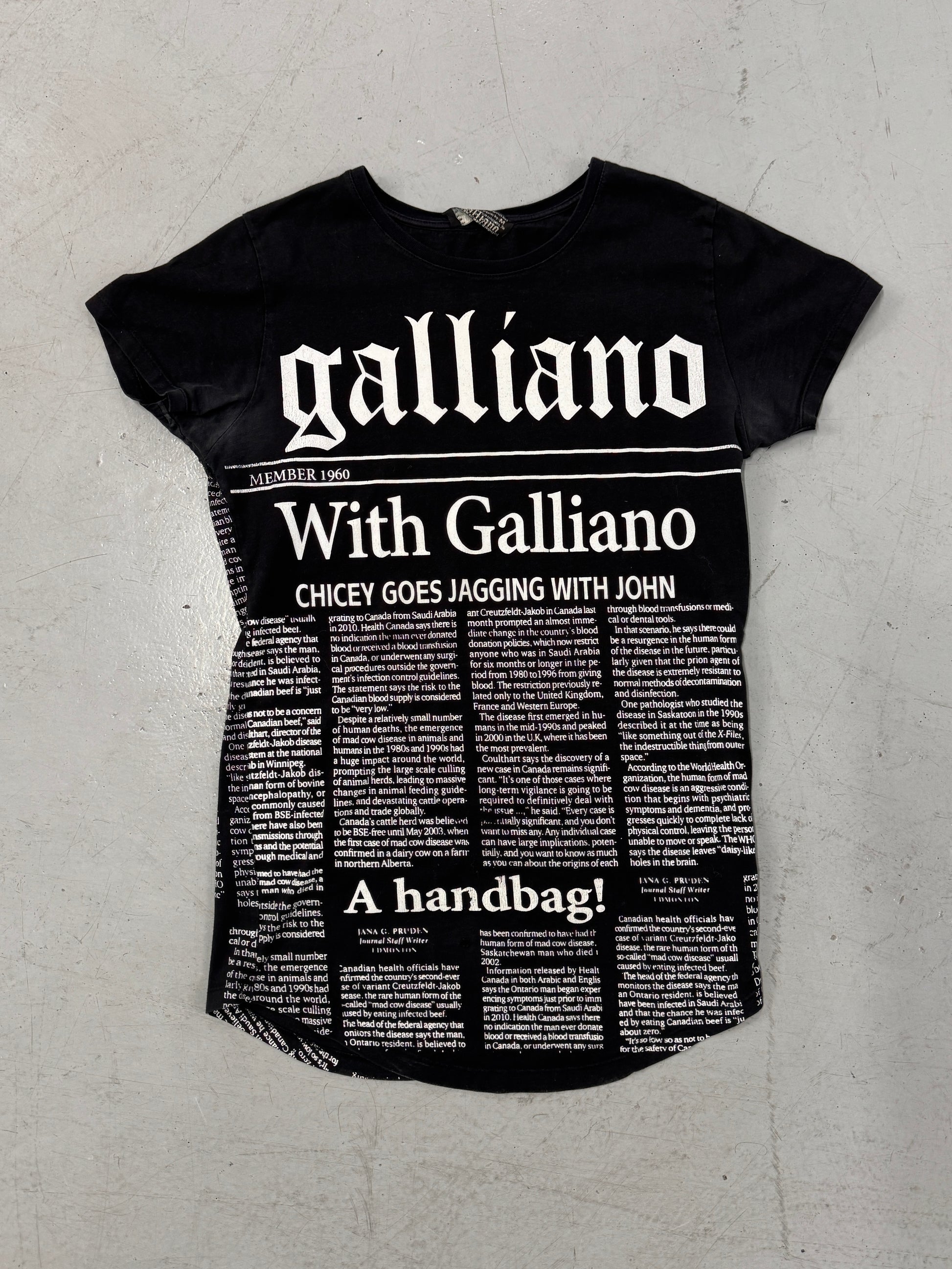 2000s Galliano Newspaper Print T-Shirt [M]