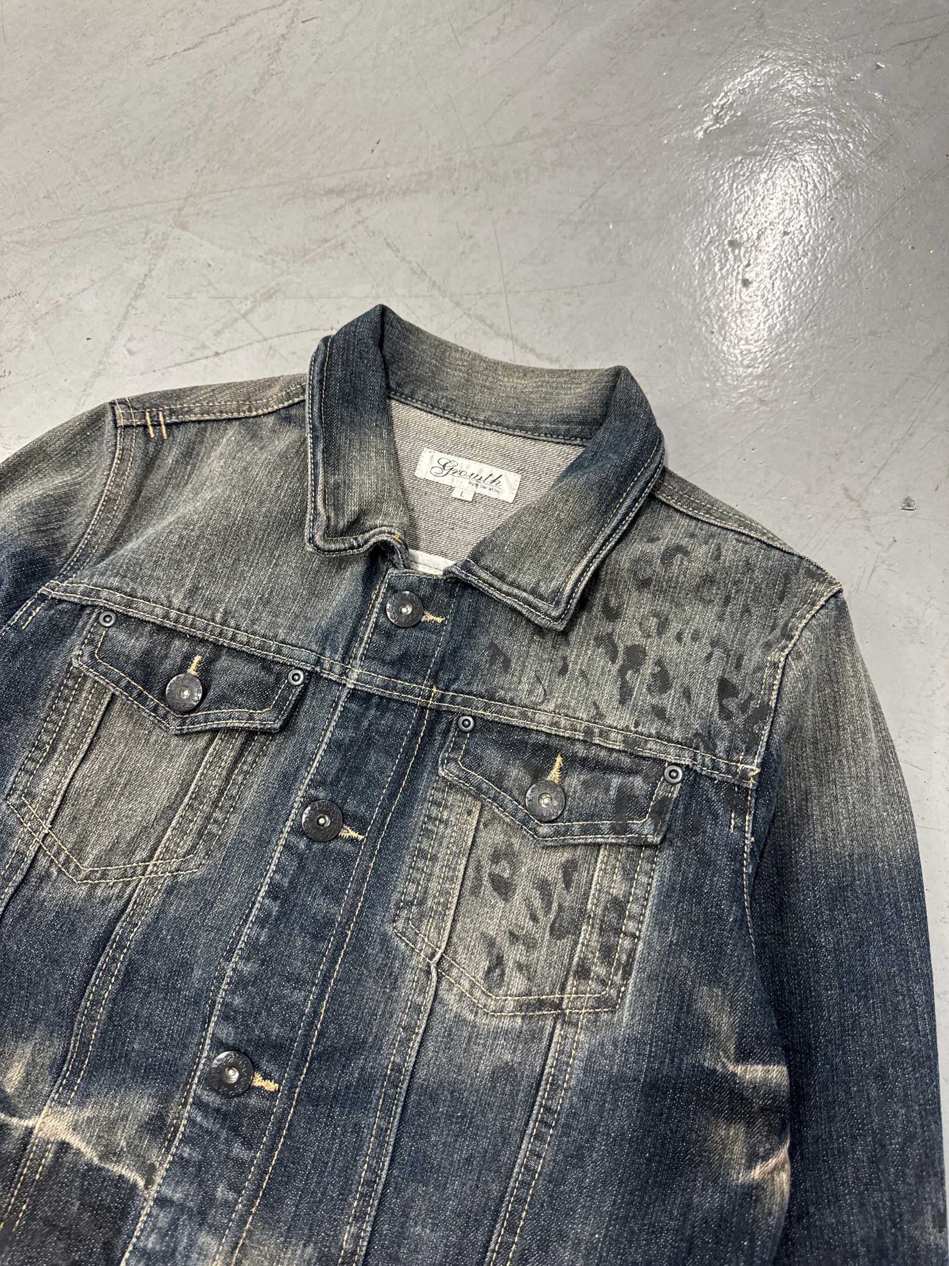 Growth by In The Attic Faded Cheetah Print Denim Jacket [L]