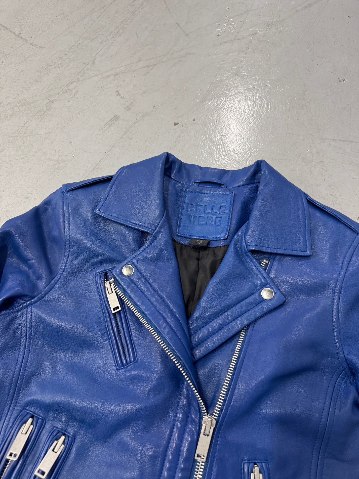 2000s Blue Leather Moto Jacket [M]