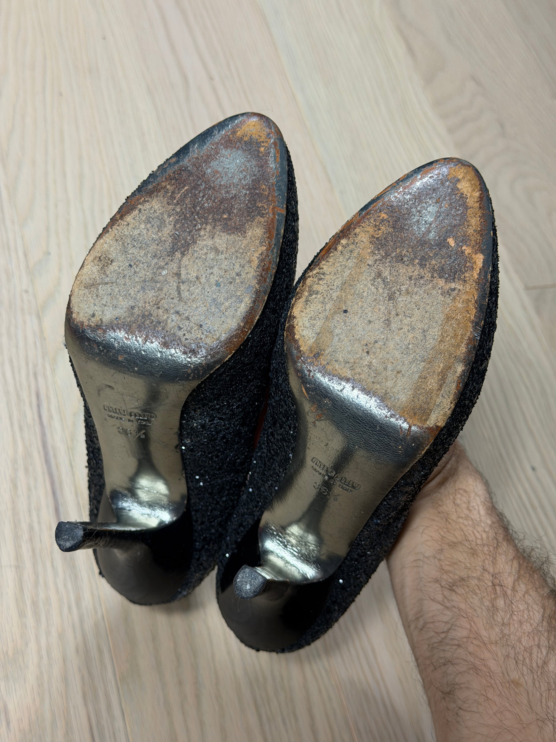 00s miu miu glitter heels