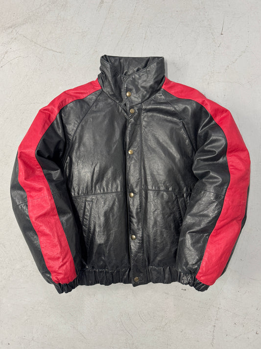 1990s 100% Leather Puffer Jacket [L]