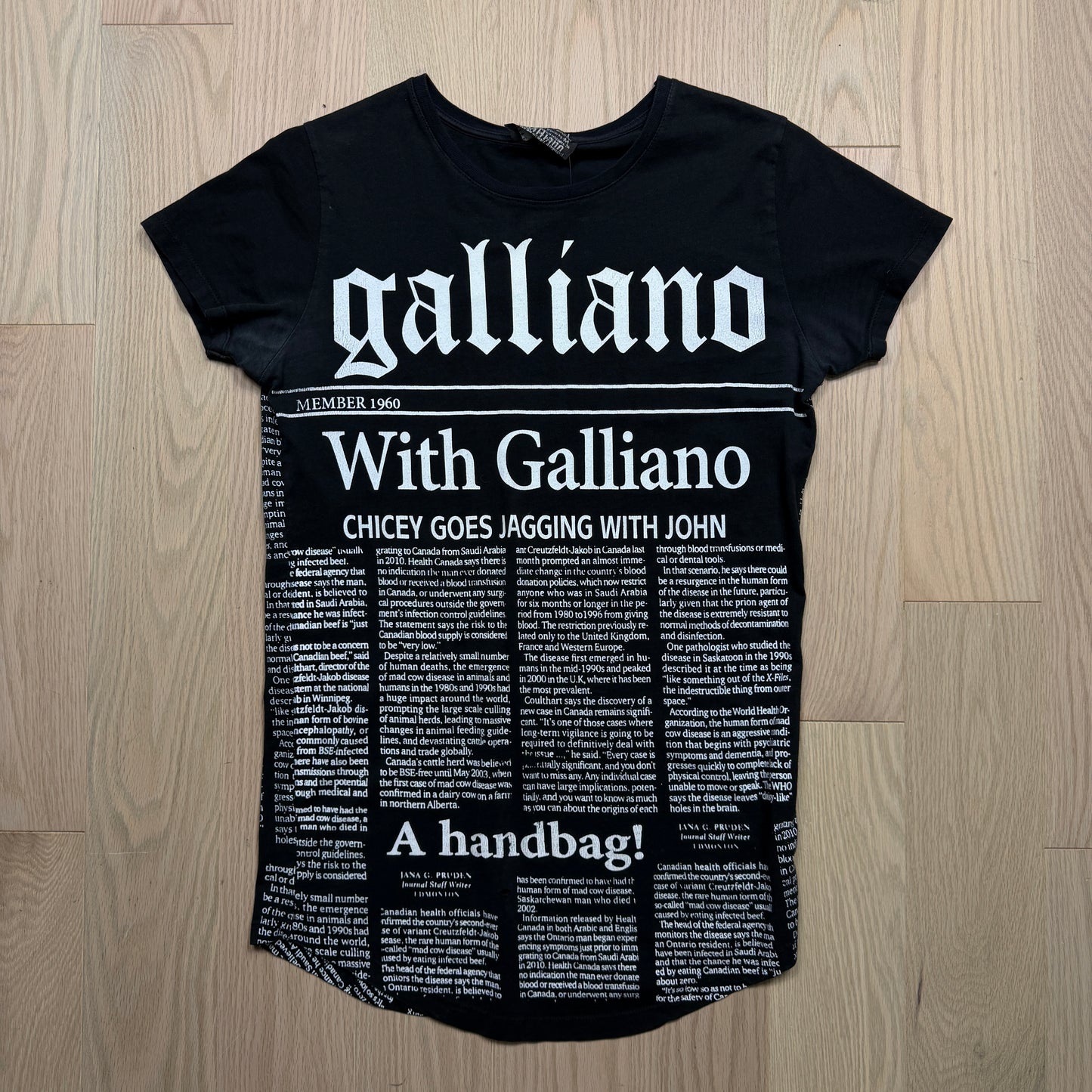2000s Galliano Newspaper Print T-Shirt [S/M]