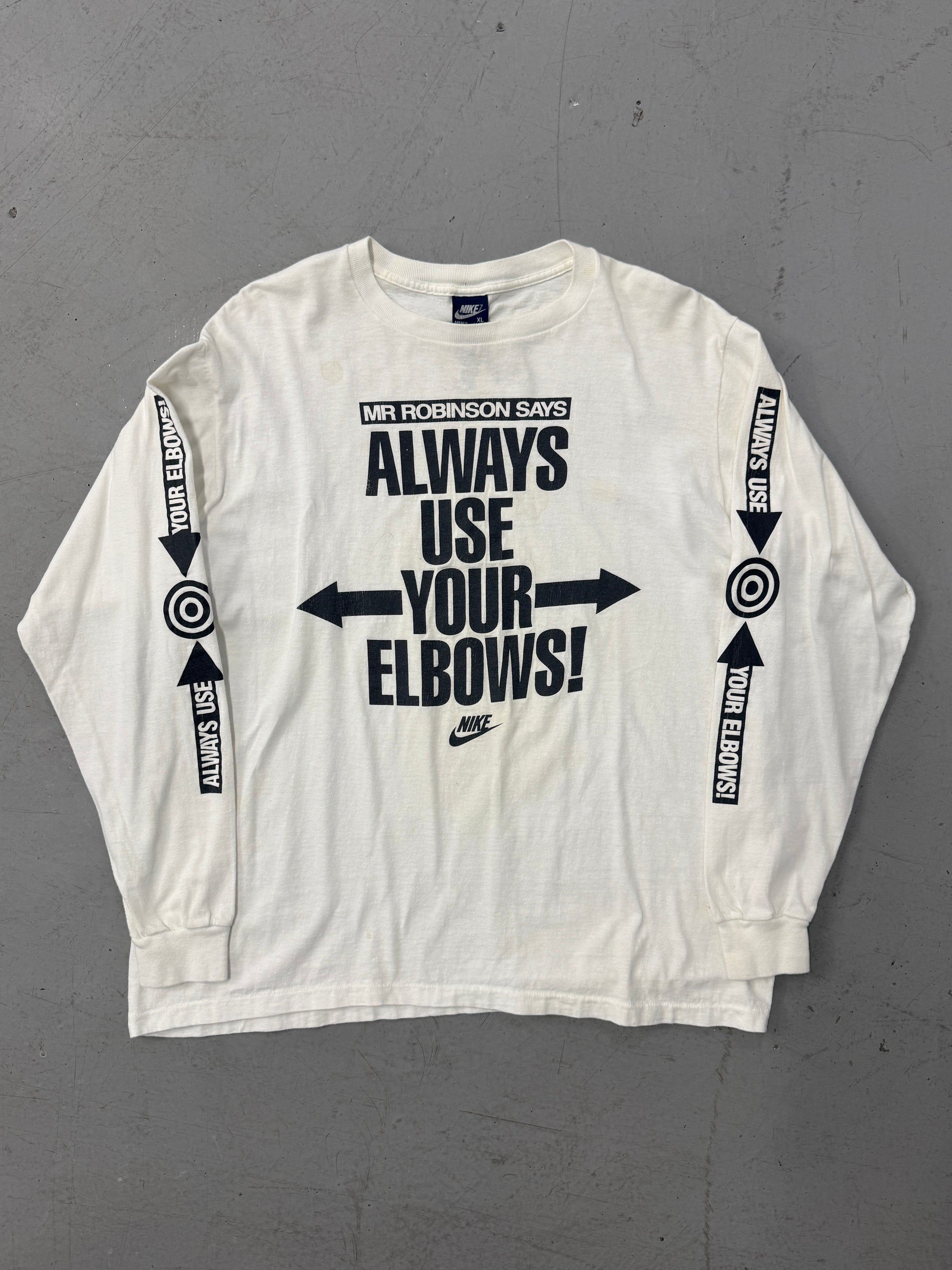 1990s Mr. Robinson "Use Your Elbows" Longsleeve T-Shirt [XL]
