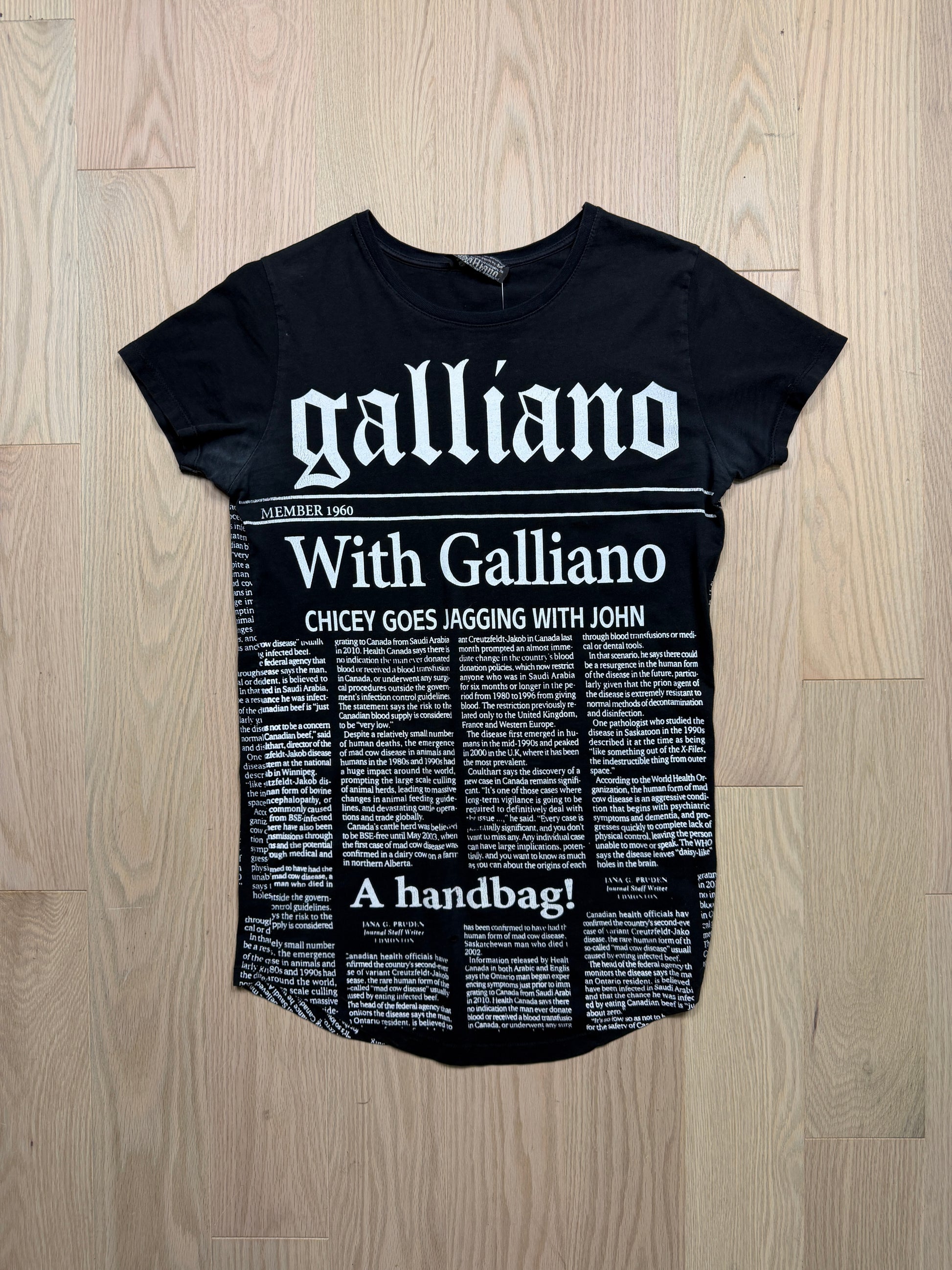 2000s Galliano Newspaper Print T-Shirt [S/M]