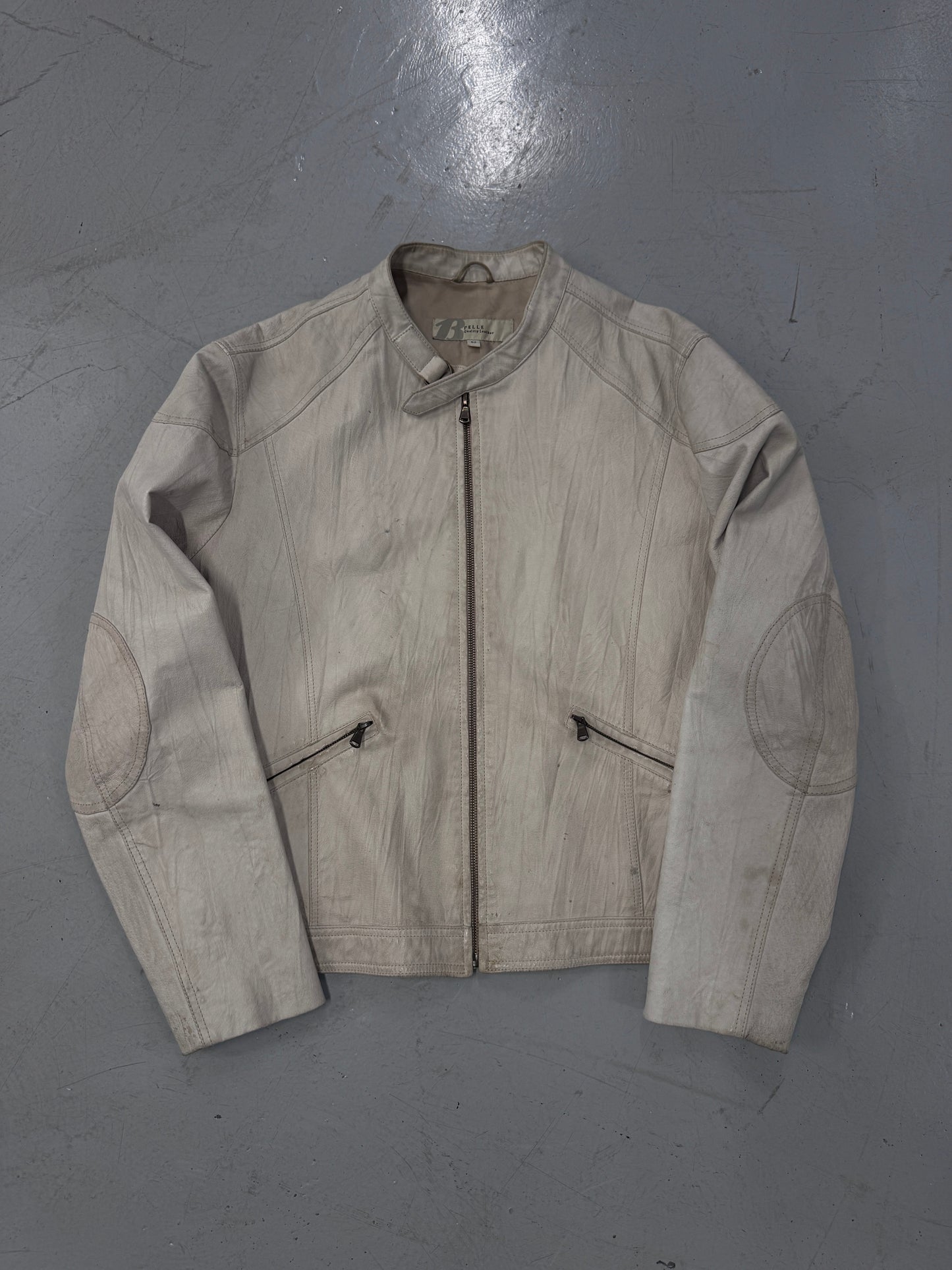 2000s White Cropped Leather Jacket [52]