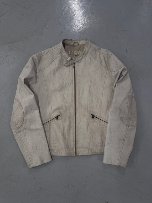 2000s White Cropped Leather Jacket [52]