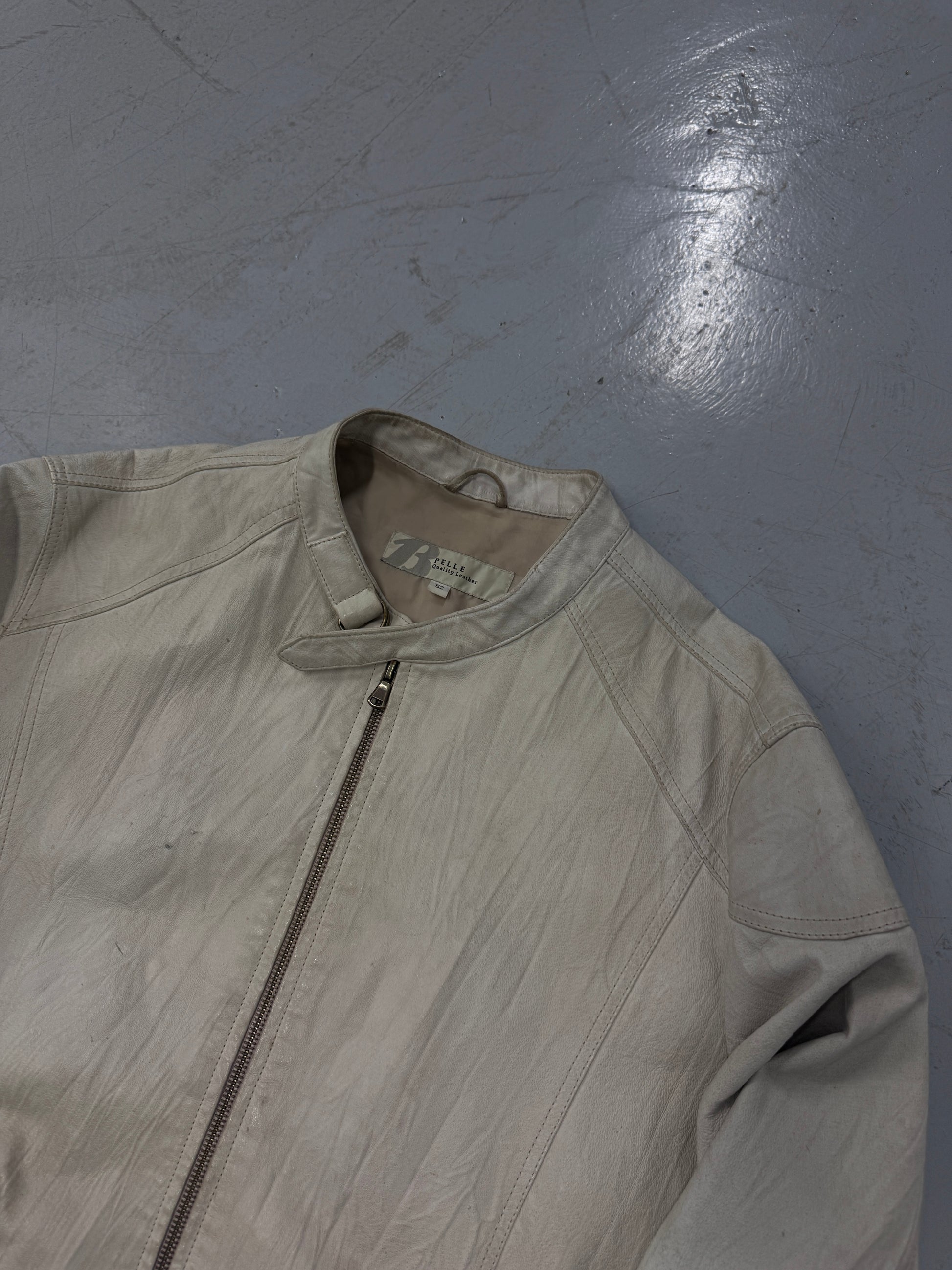 2000s White Cropped Leather Jacket [52]